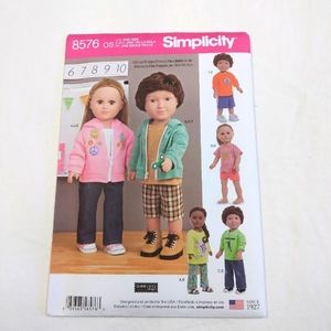 Simplicity 8576 Hoodie Tops Pants Shorts for 18 " & American Girl Dolls